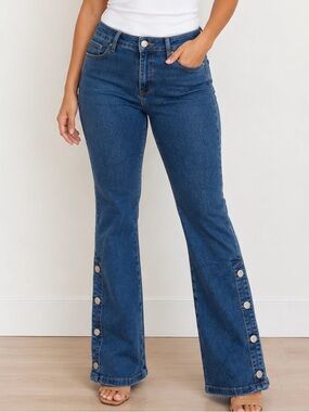 Marc New York Dark Blue Snap-Button Flared Women’s Jeans SZ 8